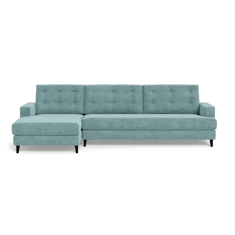 Heal's Mistral Left Hand Facing Corner Sofa Smart Luxe Velvet Mineral Blue Black Feet 1