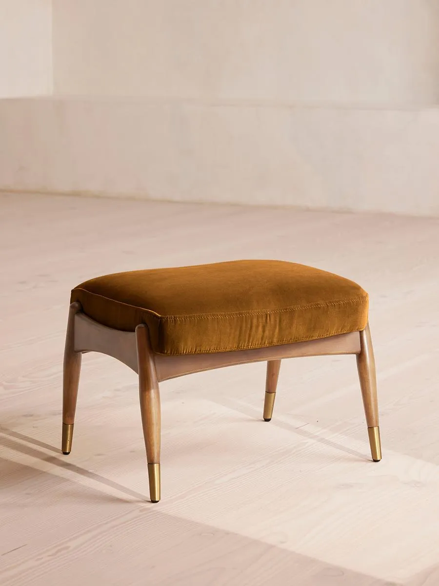 Theodore Oak Footstool, Velvet, Mustard