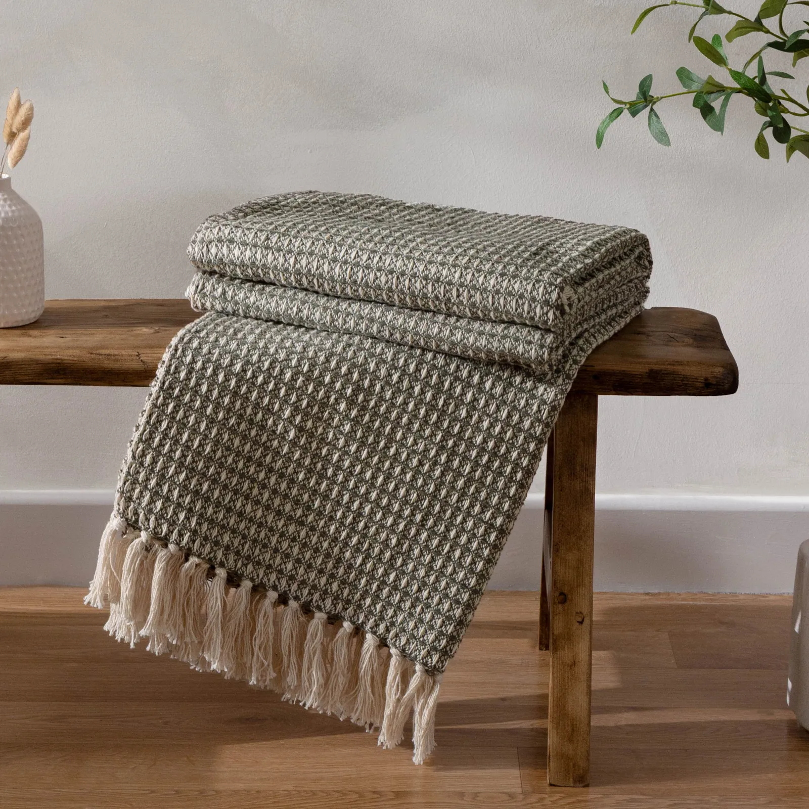 Yard Lorne Waffle 100% Cotton Throw in Dark Green