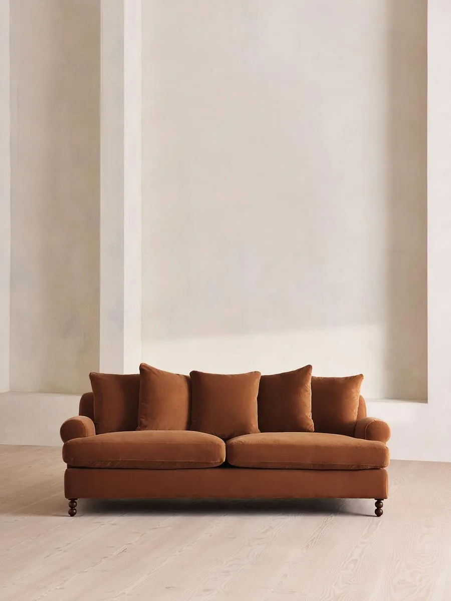 Audrey Three Seater Sofa, Velvet, Cinnamon
