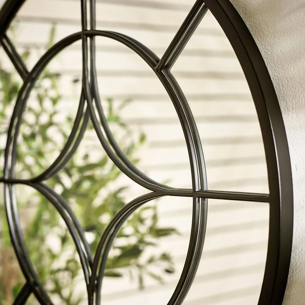 FurnitureboxUK Compass Black Medium Round Window 60cm Garden Mirror 3