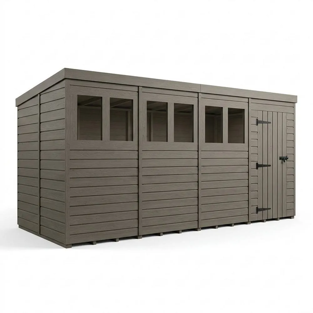Buttercup Farm 16ft x 9ft Composite Pent Garden Shed Single Door With Windows in Grey 1