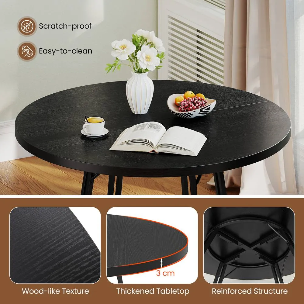 Costway 118CM Dining Table Round Kitchen Table Modern Diner Table in Black 3