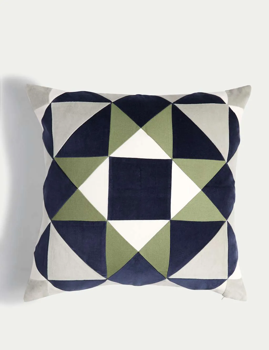 M&S Velvet Geometric Cushion Green Mix