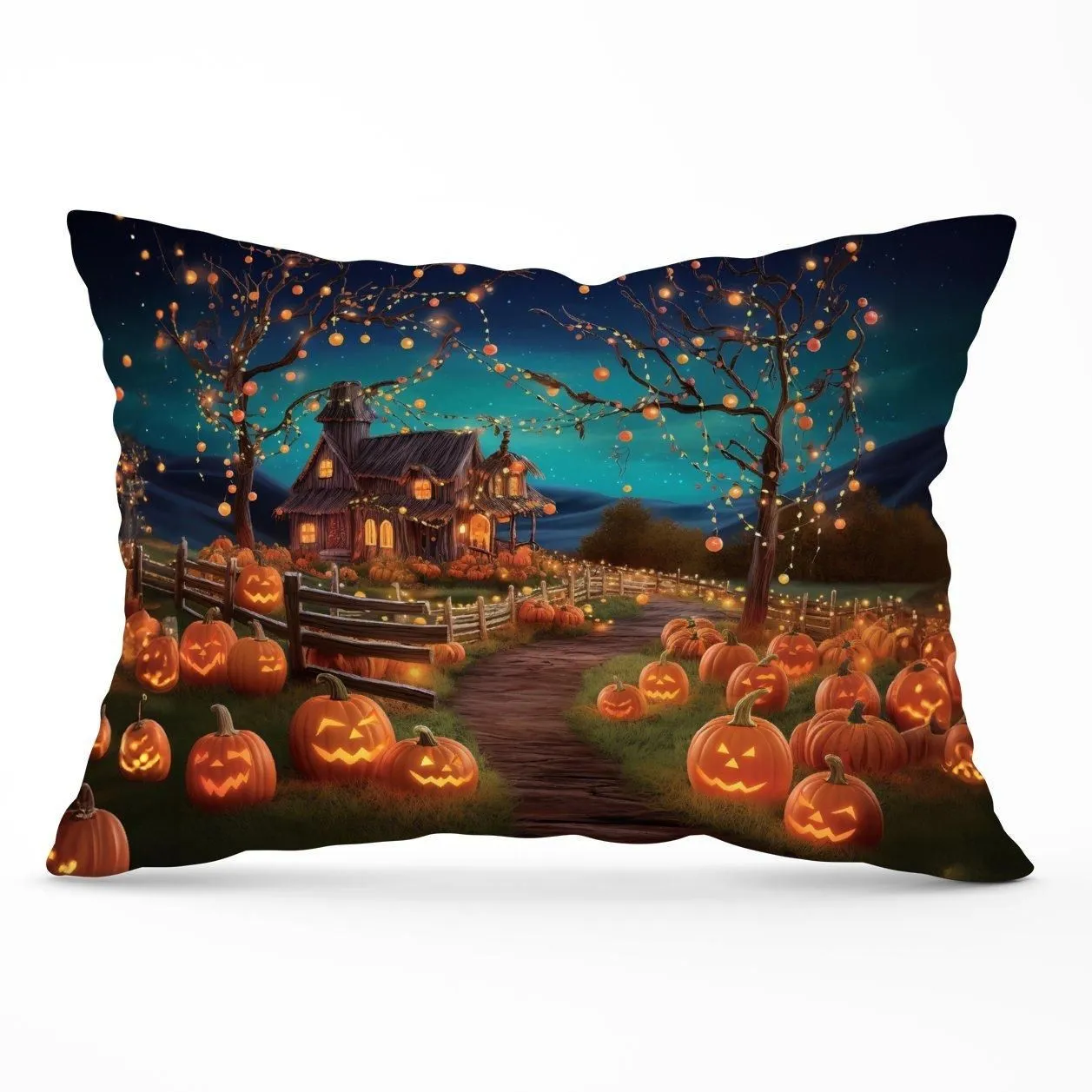 Warren Reed - Designer Enchanted Hallowen Pumpkin Patch Cushions in Orange