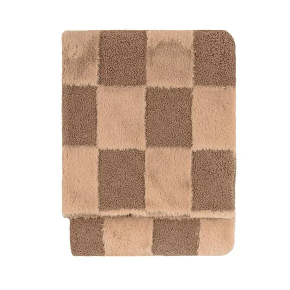 Furn Fur Boucle Check Throw Chocolate Truffle 140 X 180Cm, Brown 3