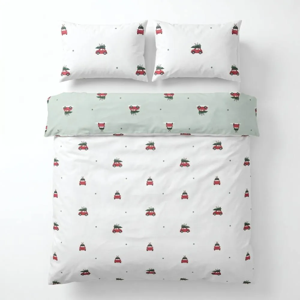 Rapport Home Driving Home Christmas Microfibre Reversible Duvet Cover Bedding Set in White 3