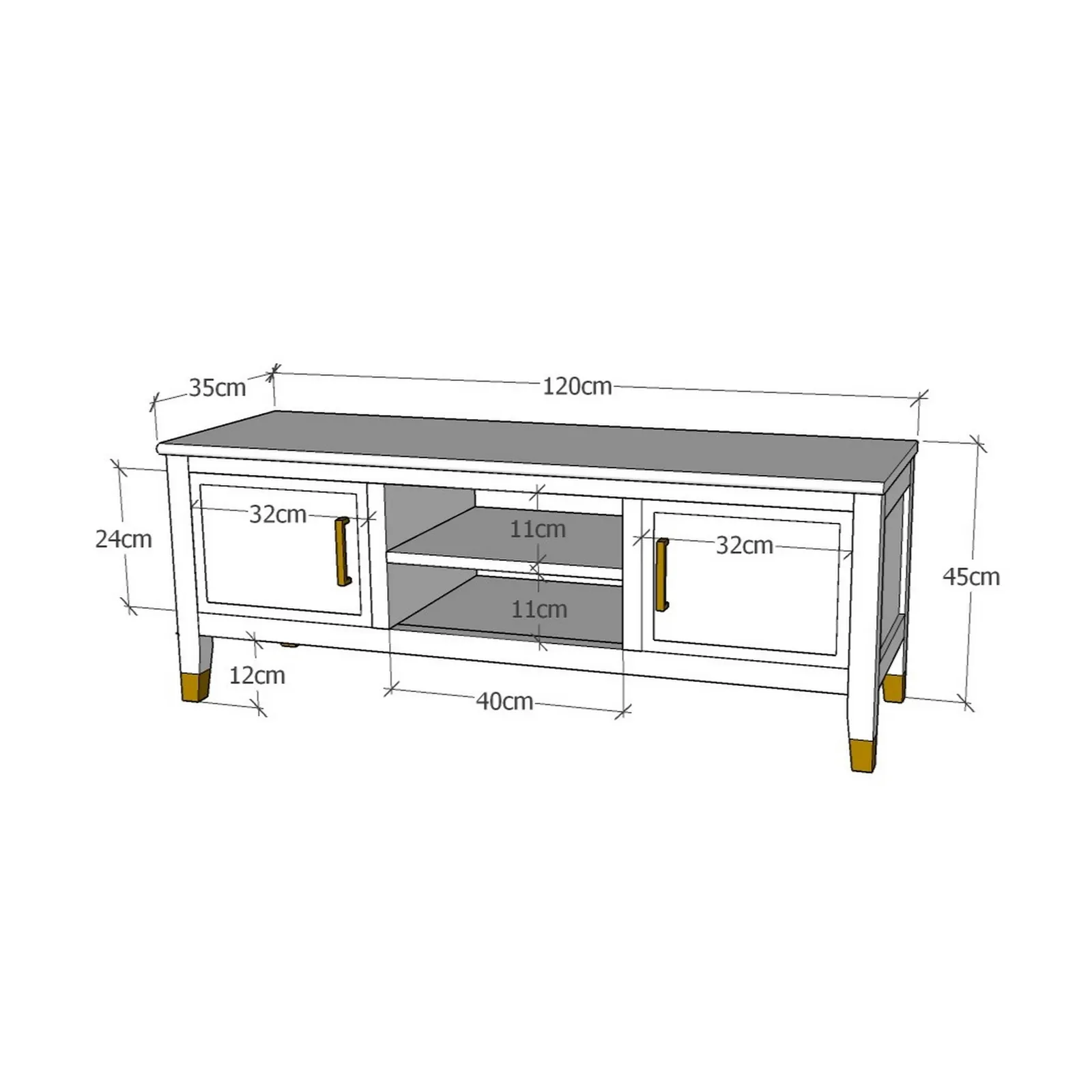 Cabinet Bits Palazzi 2 Door TV Unit H45 W120 D35cm in Black 6