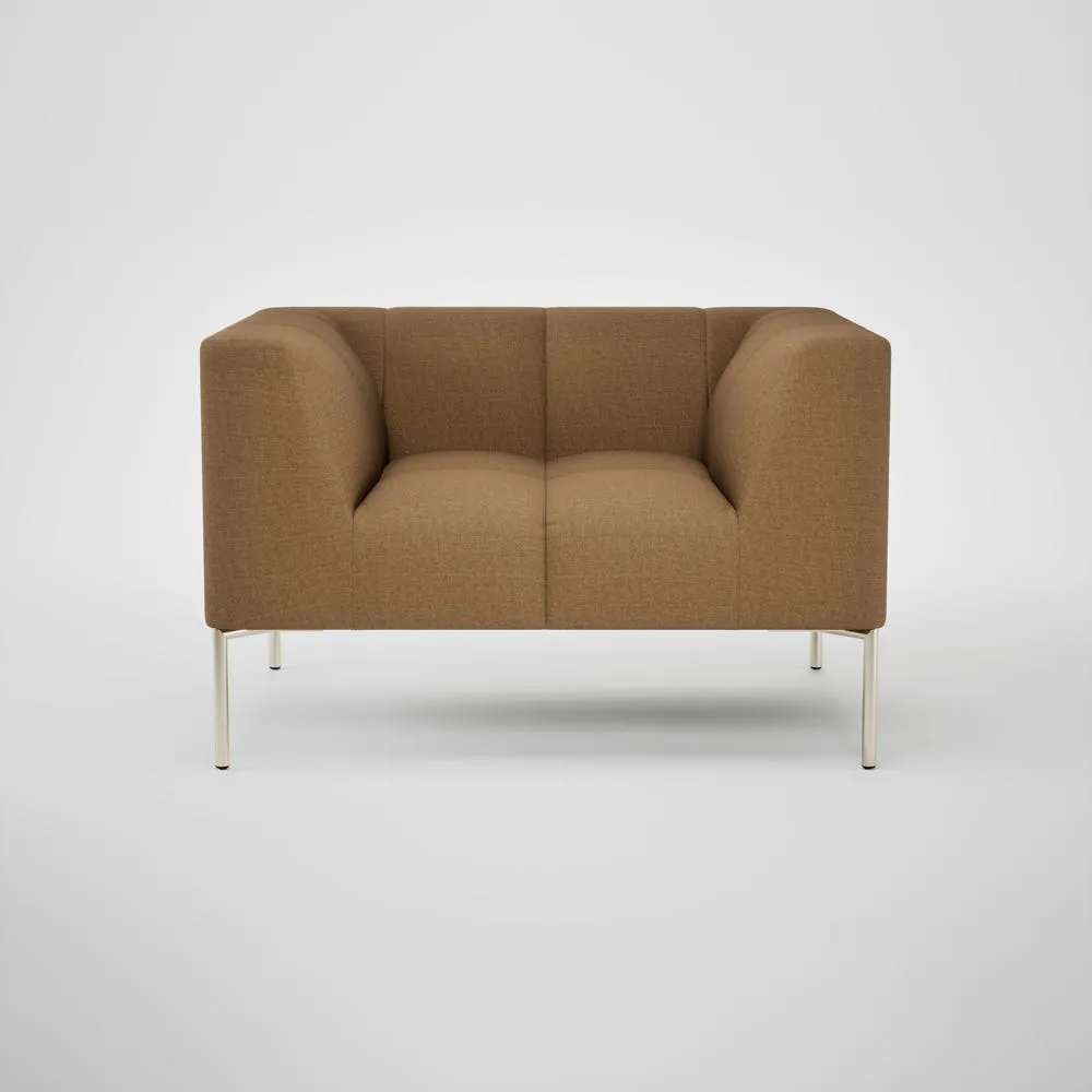 Heal's Quadro Armchair Siena Cotton Deep Sea Stainless Steel Feet 1