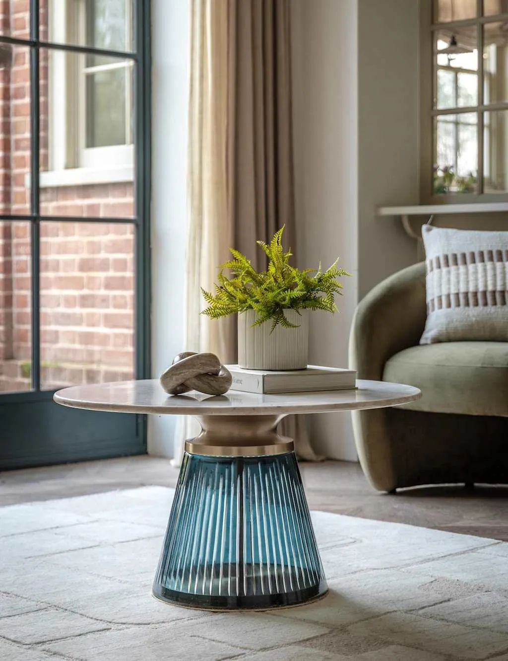 Gallery Direct Seville Marble Top Metal & Glass Coffee Table Blue Mix