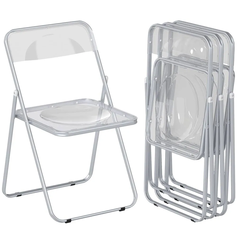 HOMCOM Foldable Chairs with Heavy Duty Steel Frame, Clear 2