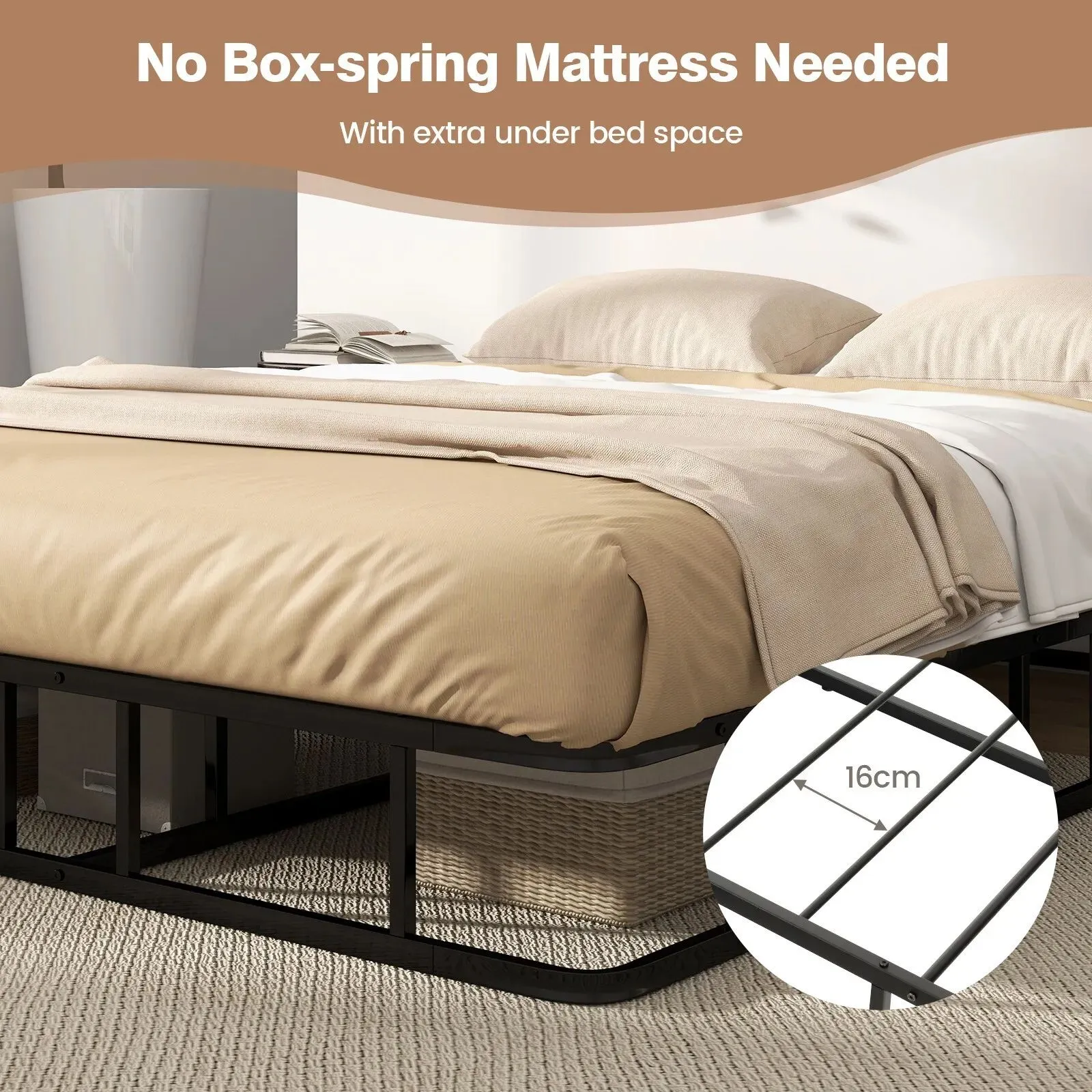 Costway King Size Bed Frame Metal Mattress Foundation Platform Bed Frame Slat Support in Black 5
