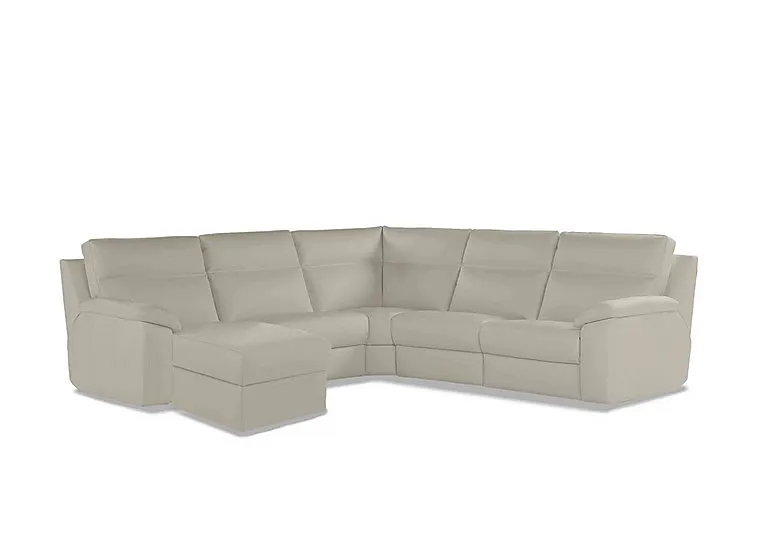 Pepino Large Leather Left Hand Facing Corner Sofa with Chaise End - Torello Ice
