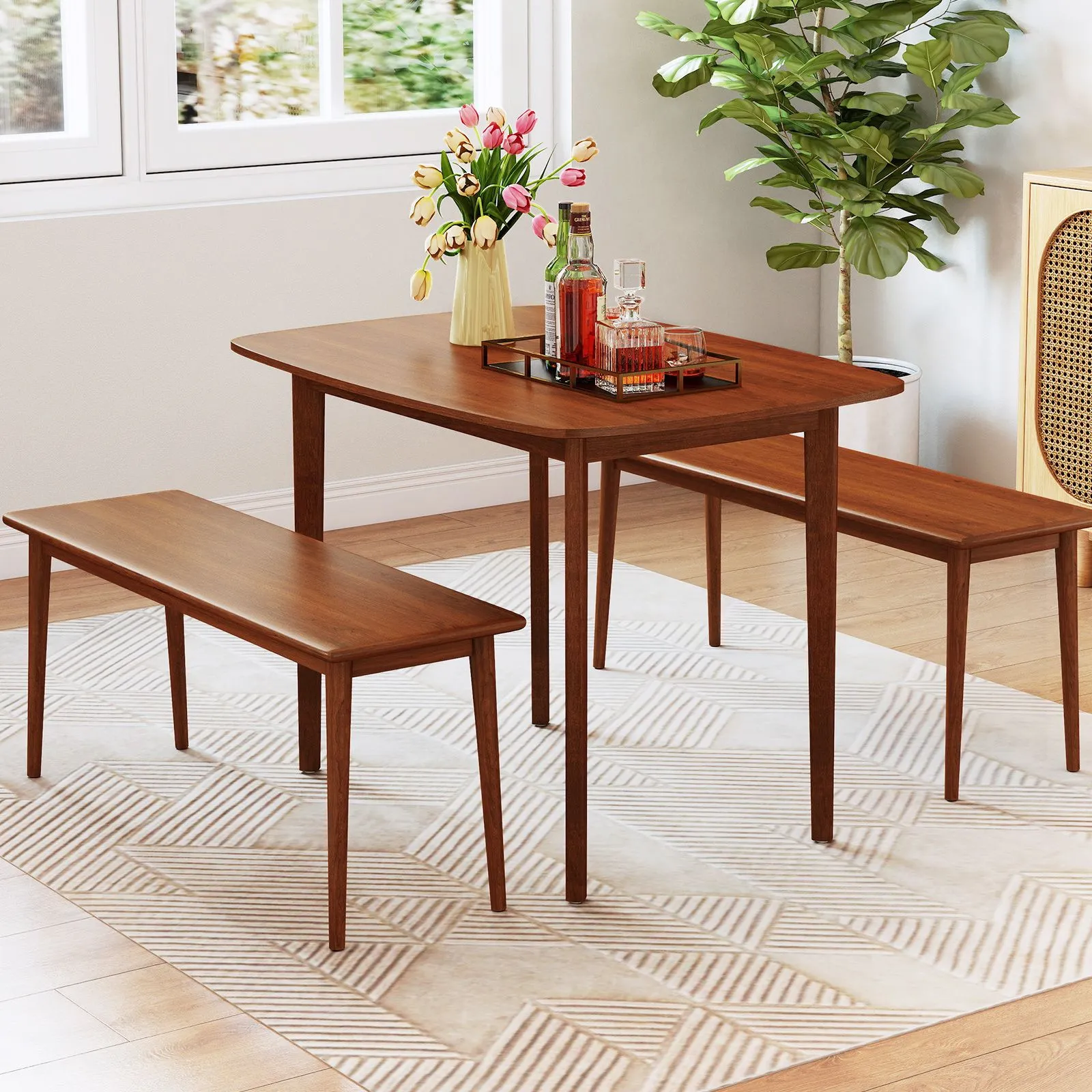 Costway Rectangular Kitchen Table 110cm Wooden Dining Table for 2-4 People in Walnut 5