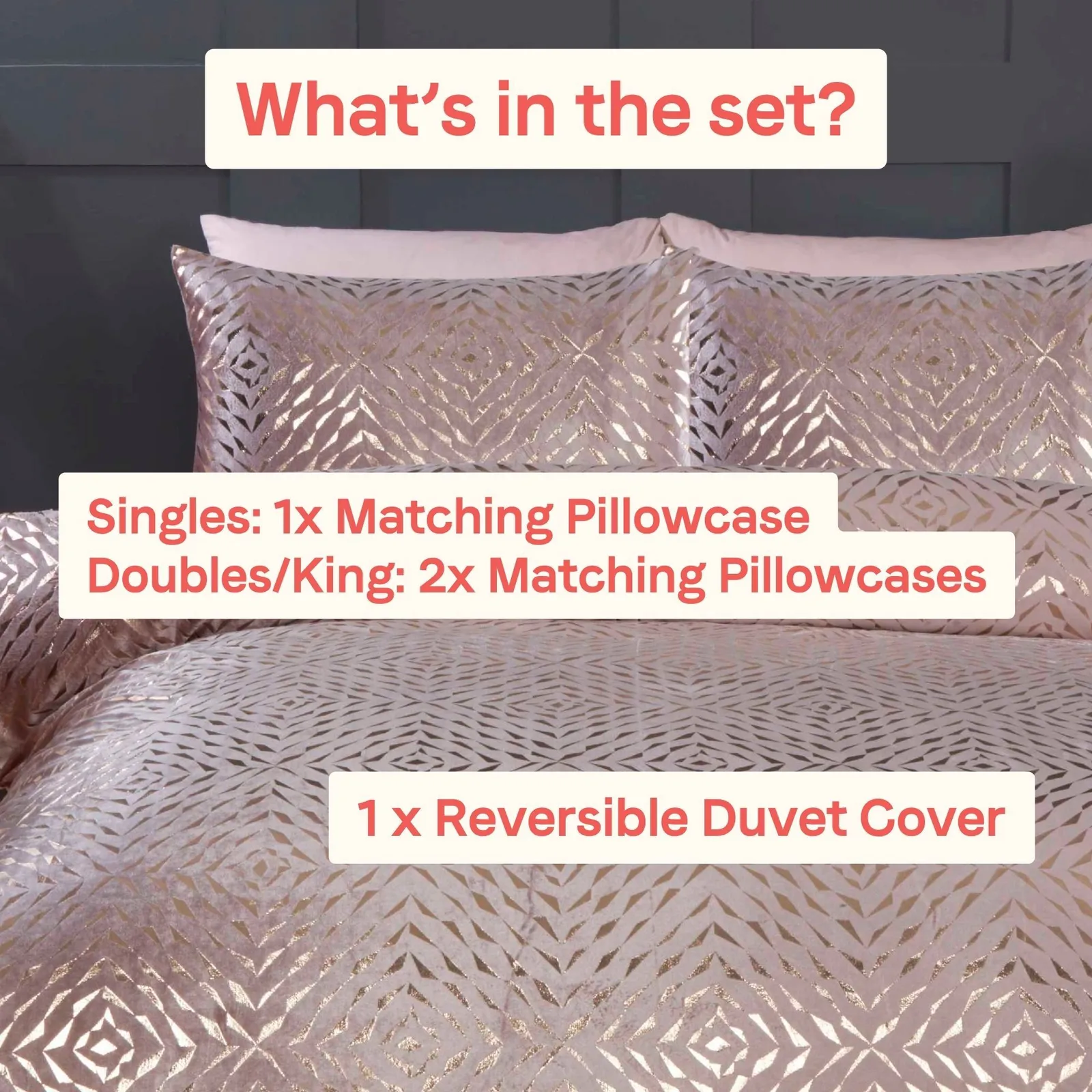 Rapport Home Bellagio Embellished Polycotton Duvet Cover Set With Pillowcase in Dusty Pink 4