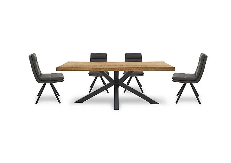 Njord 160cm Compact Raw Edge Dining Table with Metal Star Base and 4 Anthracite Fabric Swivel Chairs