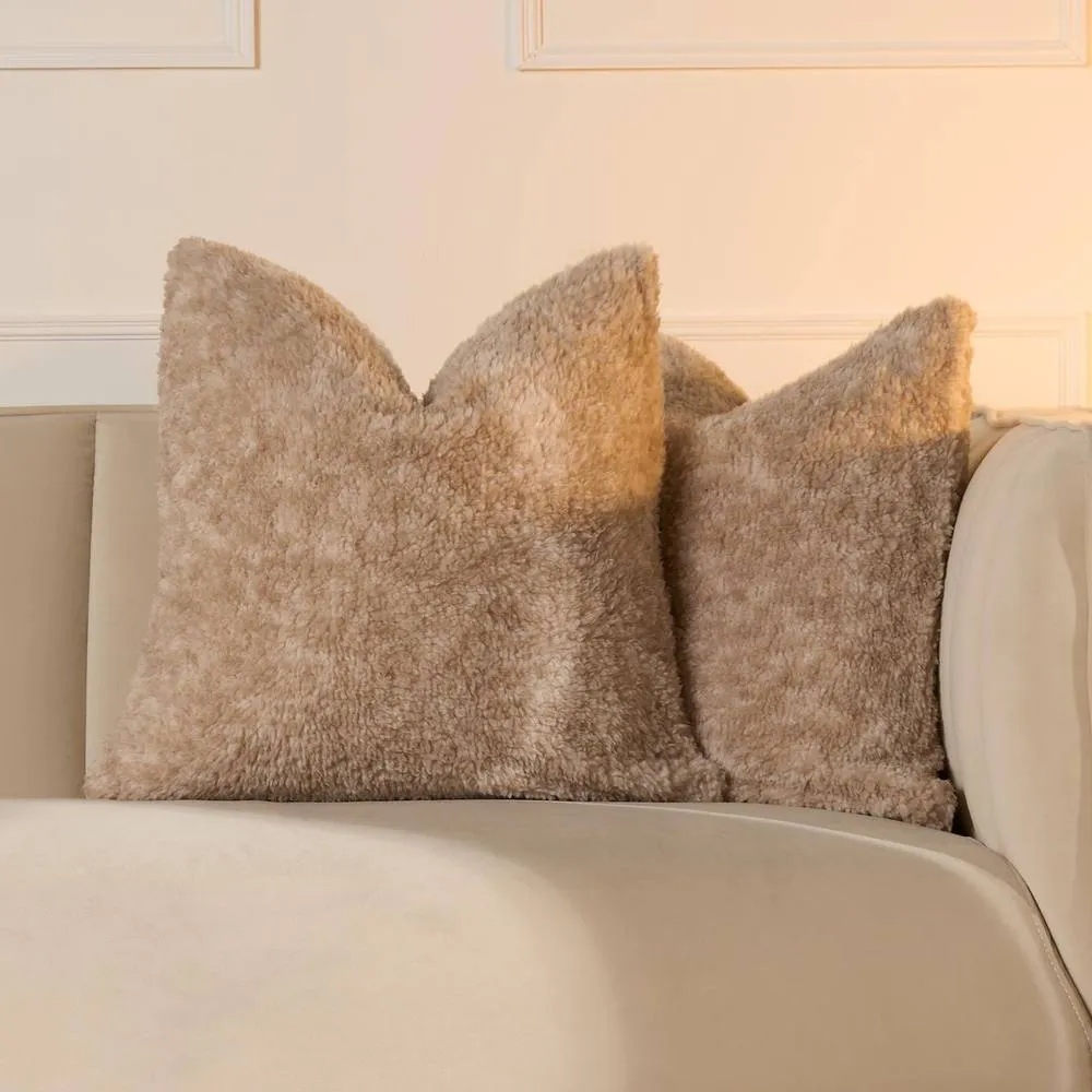 OHS 2 Pack Teddy Marl Soft Fleece Cushion Covers - 45 x 45cm in Natural