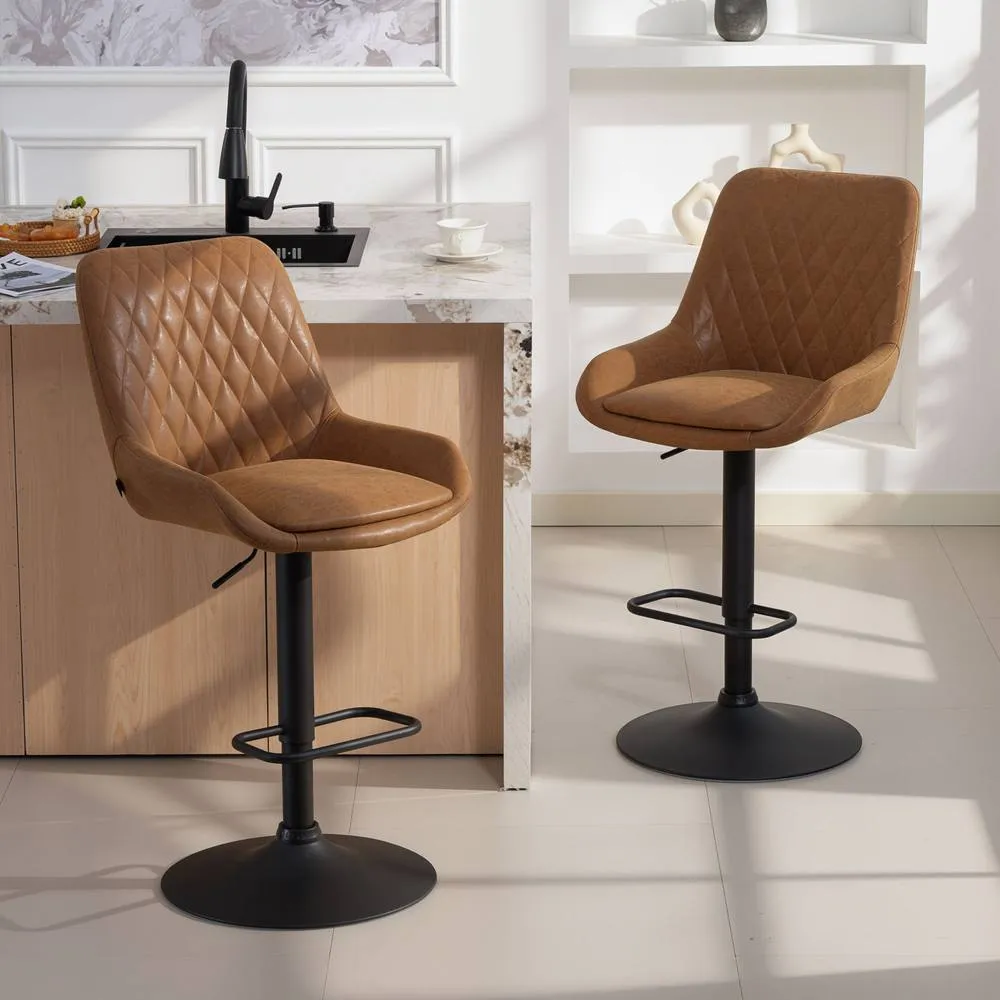 HOMCOM Bar Stools Set of 2, Adjustable Bar Chairs 360 Degree Swivel in Tan