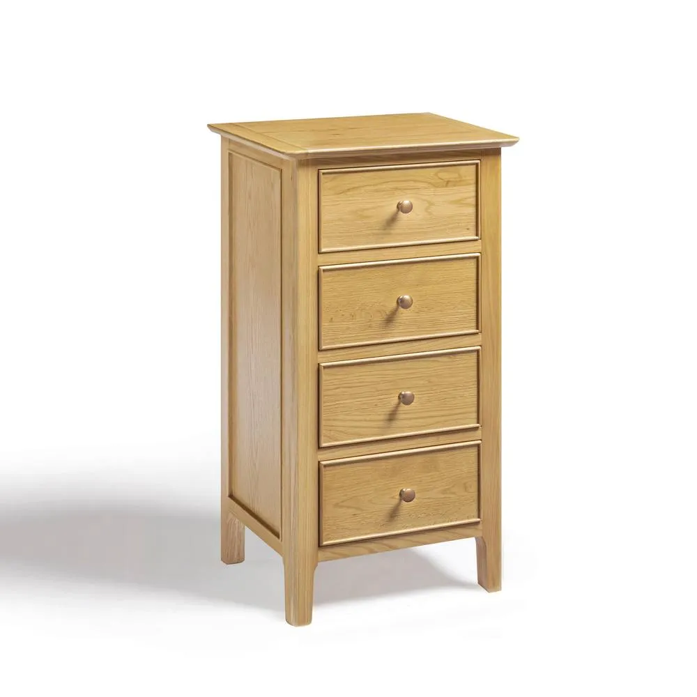 FurnitureboxUK Belle 4 Drawer Tall & Slim Solid Oak Small Chest of Drawers in Light Brown 2