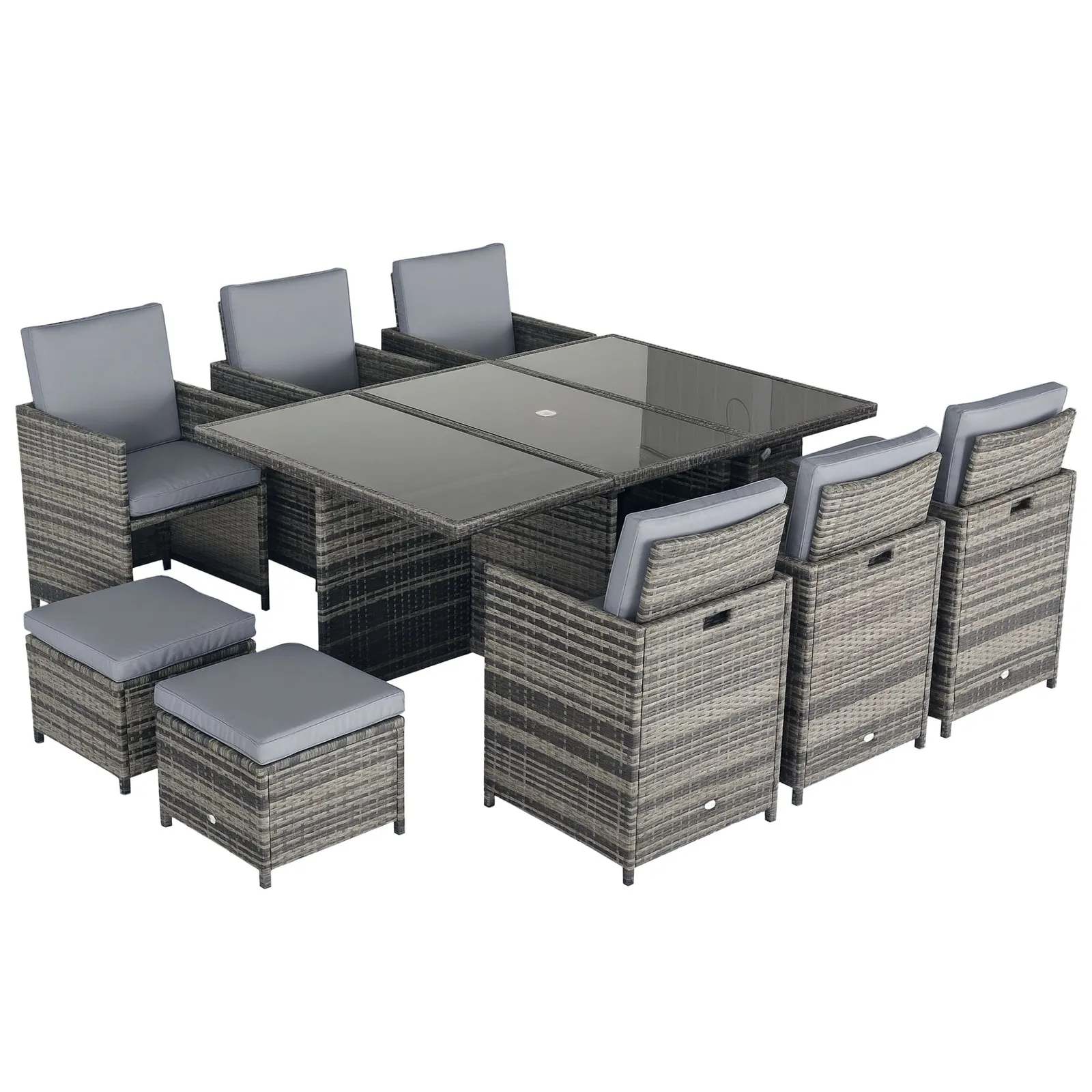 OUTSUNNY 11PC Garden Rattan Dining Set Cushion Patio Table Chair Conservatory in Grey 2