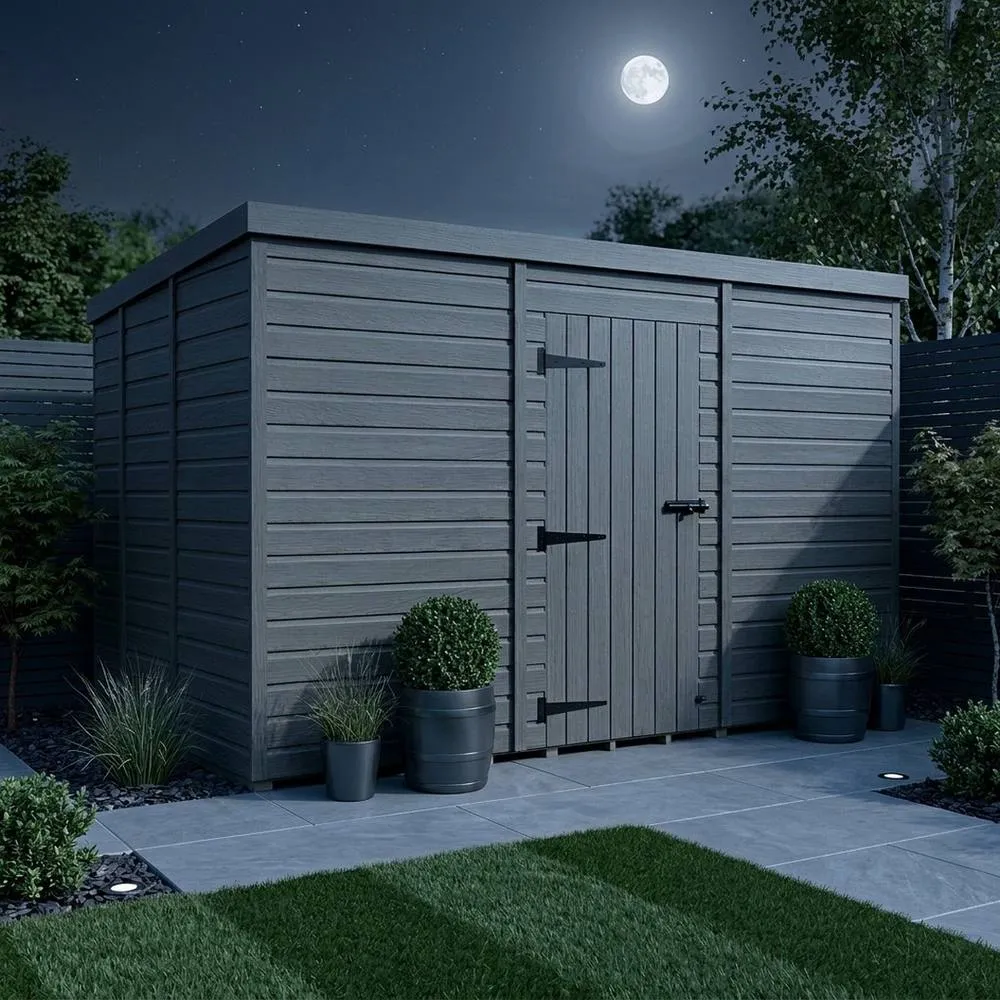 Buttercup Farm 14ft x 9ft Composite Pent Garden Shed Single Door No Windows in Grey 3