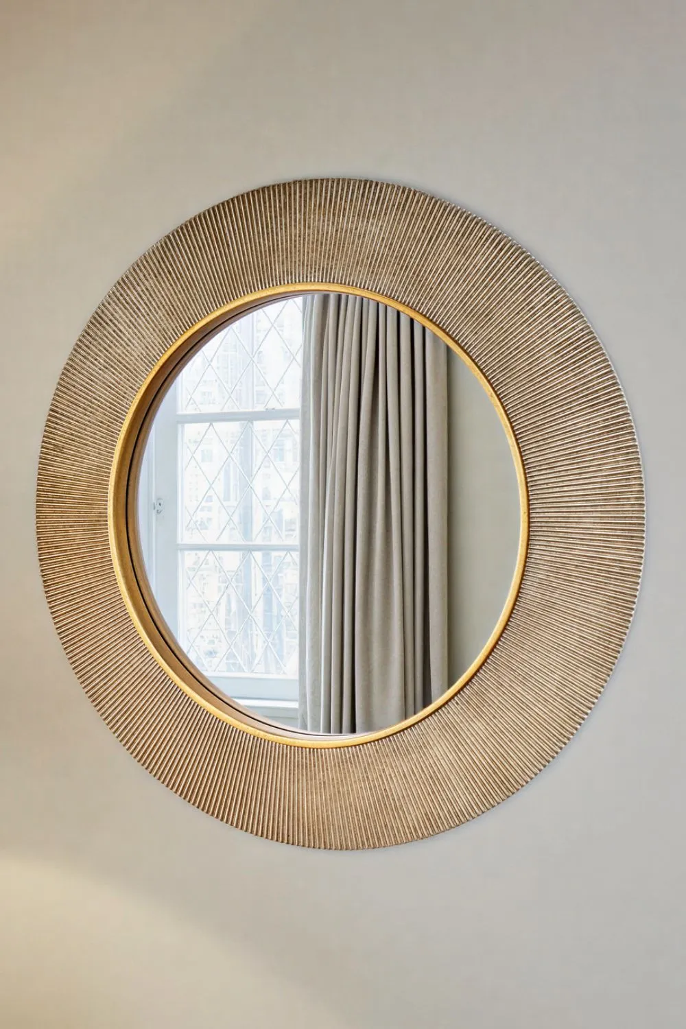 Yearn Mirrors Large Round Gold Ribbed Mirror Bevelled