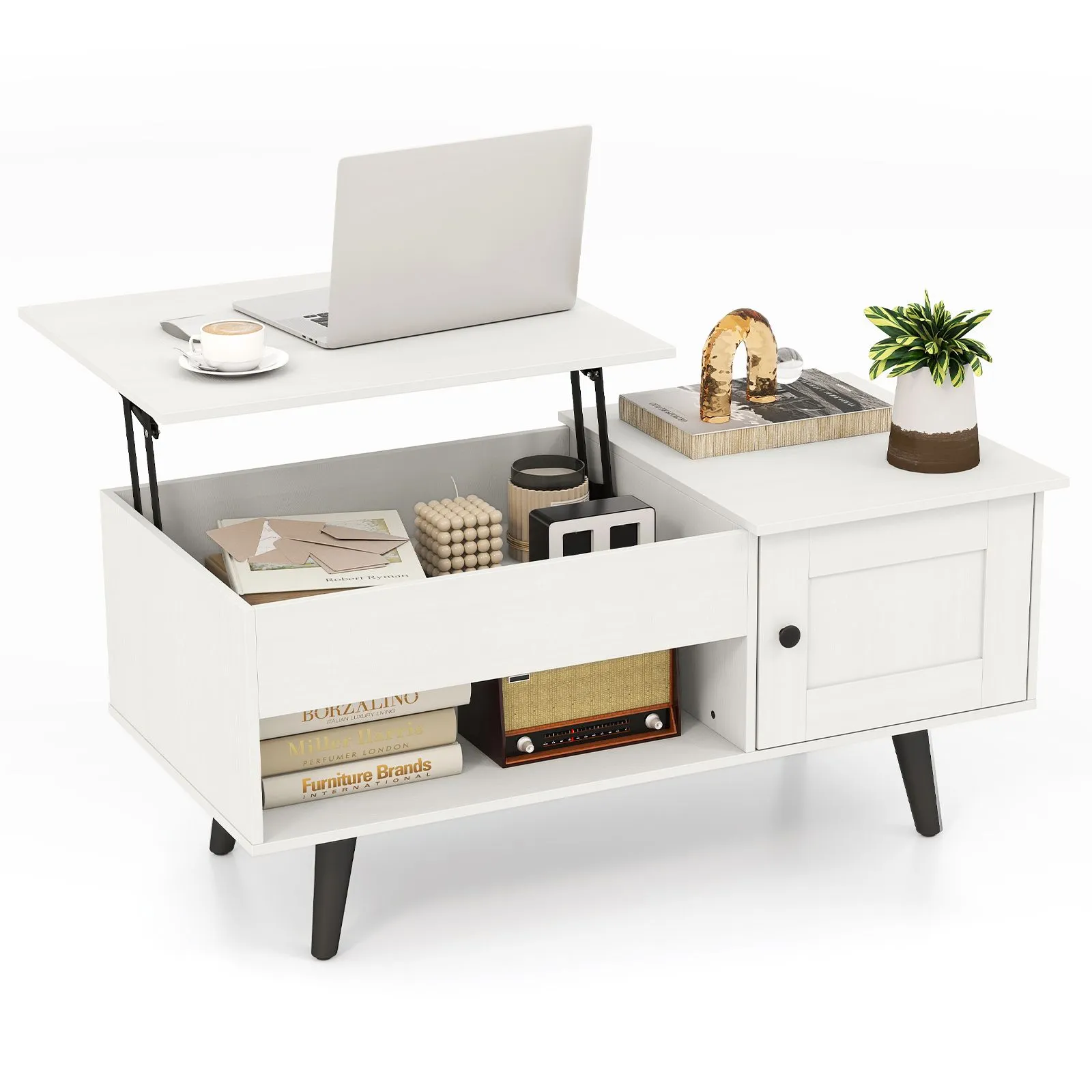 Costway Modern Lift Top Coffee Table Pull up Coffee Table w/ Storage in White 3