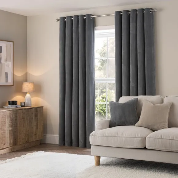 Soft Chenille Herringbone Eyelet Curtains 2