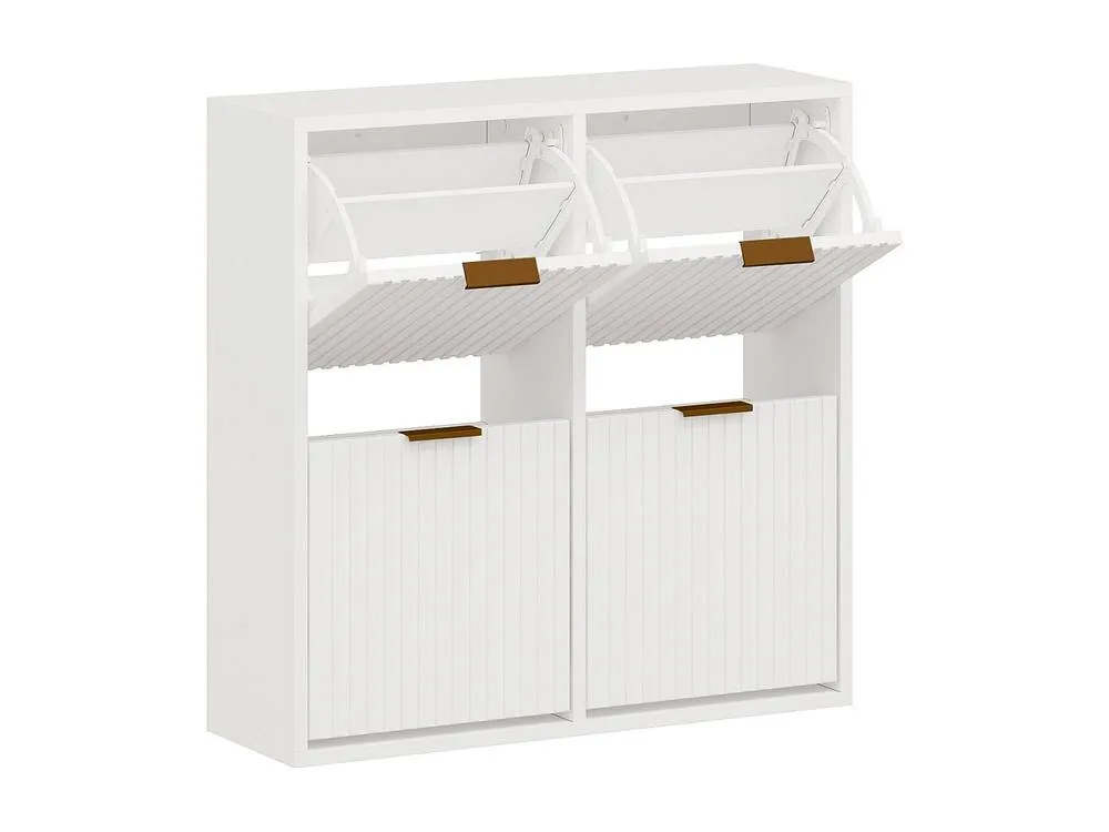 Vente-unique Shoe Cabinet With 4 Drop-Down Compartments - White & Gold - FRALYN 5