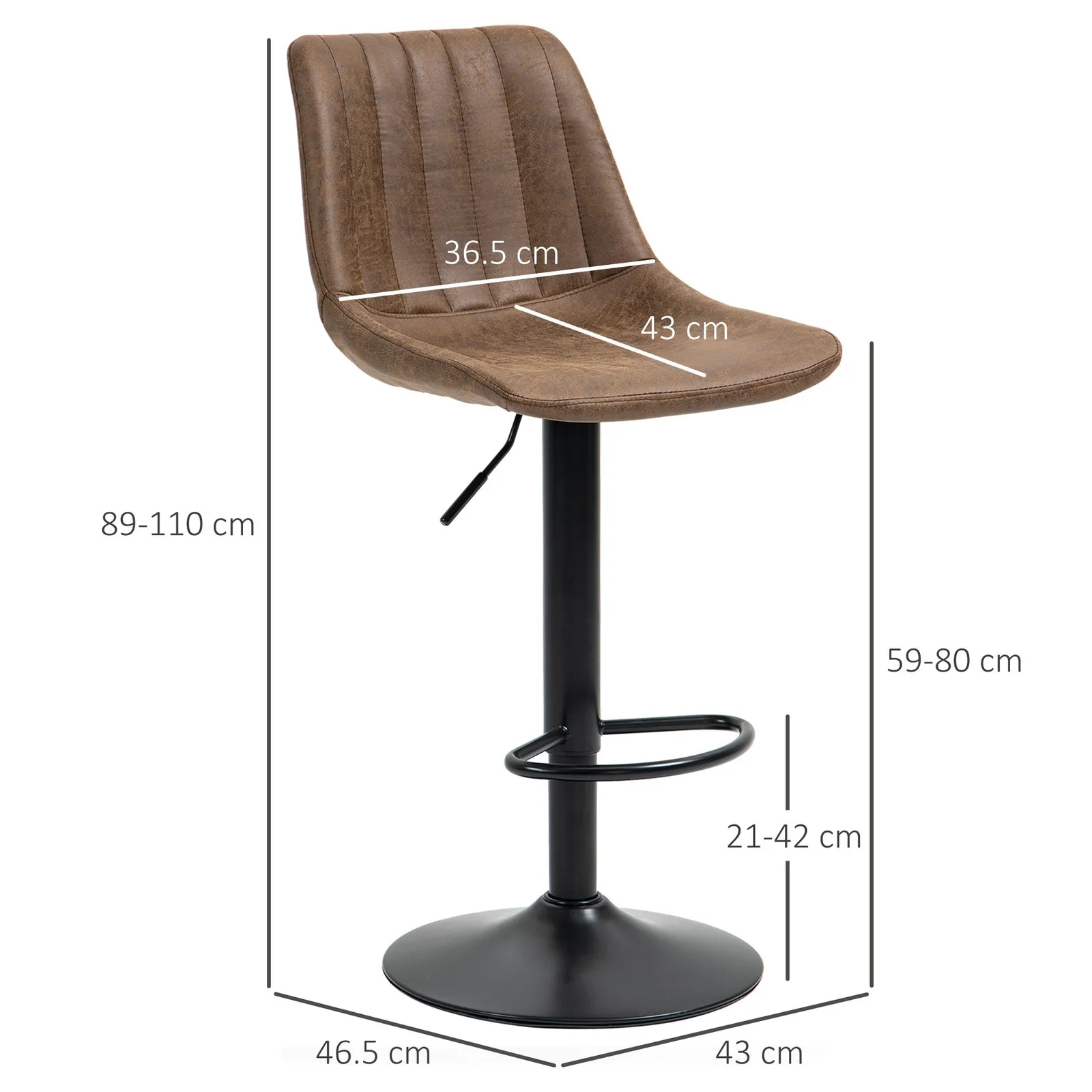HOMCOM Of 2 Leathaire Tub Bar Stools w/ Metal Frame Footrest Home Seat in Brown 3