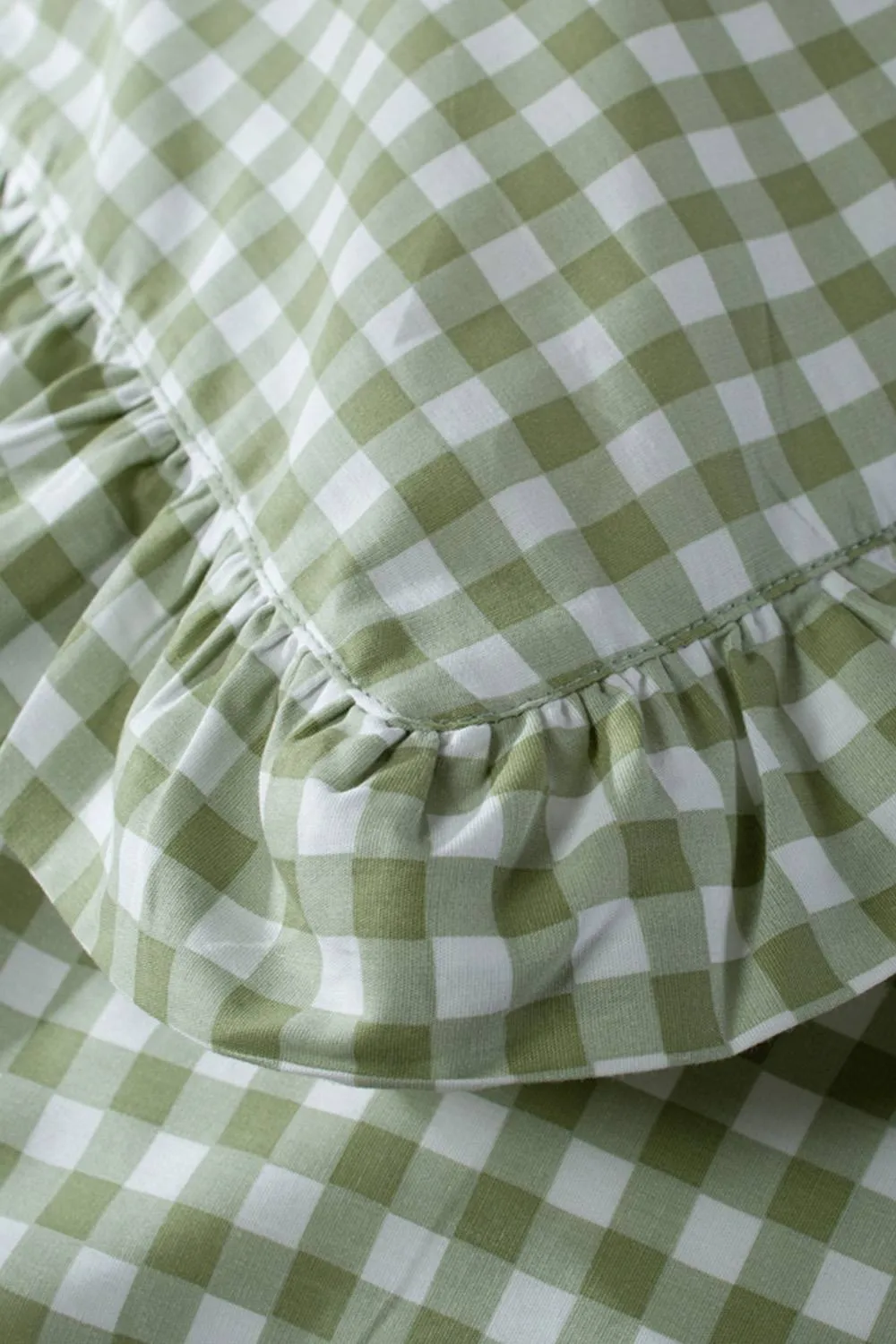 The Lyndon Company Gingham Frilled Cotton Duvet Set Printed with Frill Detailing in Green 3