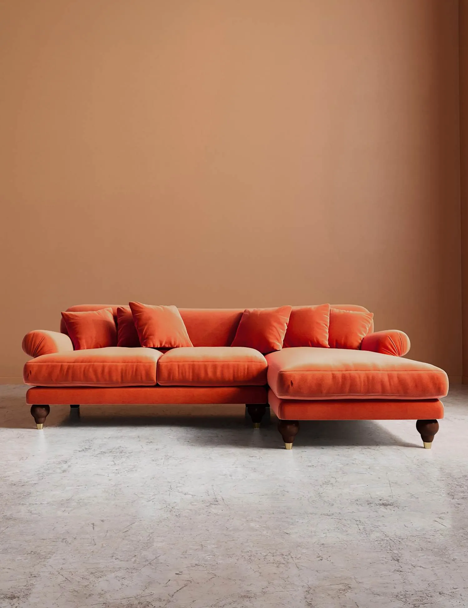 Swoon Willows Easy Velvet Right Corner Sofa Orange