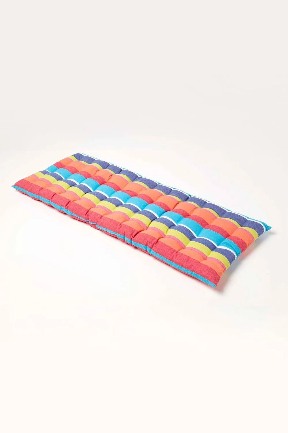 Homescapes Garden Bench Cushion Luxury 2 Seat Cotton Multi Striped Indoor Outdoor Pad