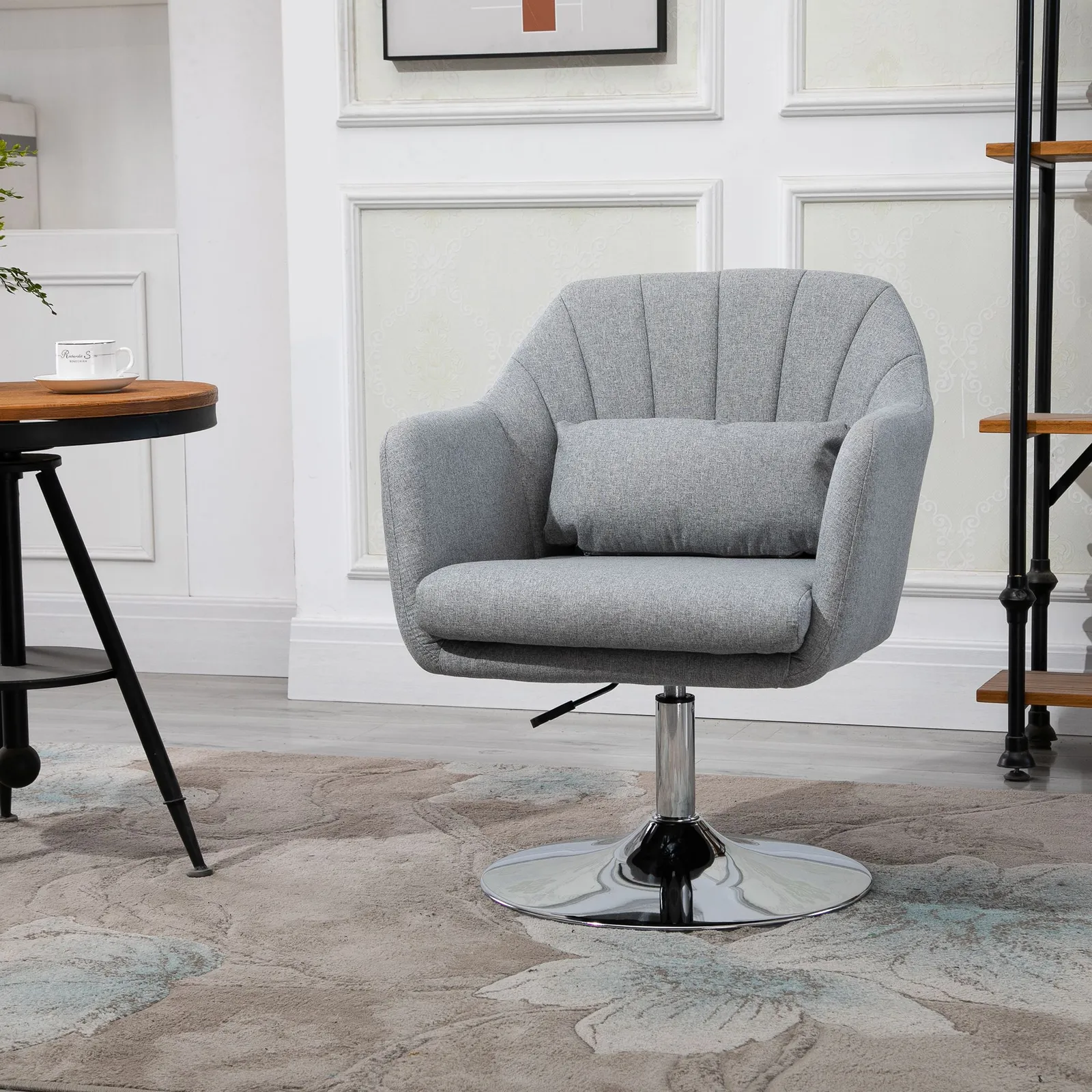 HOMCOM Stylish Retro Linen Swivel Tub Chair Steel Frame Cushion Seat in Light Grey
