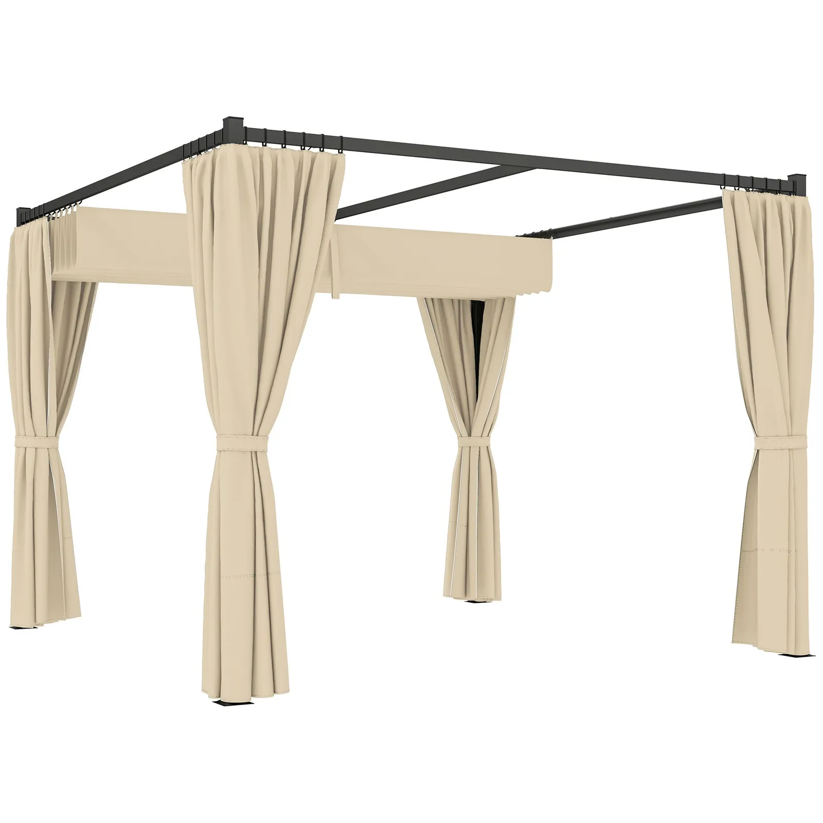 OUTSUNNY 3 x 3(m) Pergola with Retractable Roof & Curtains in Khaki 2
