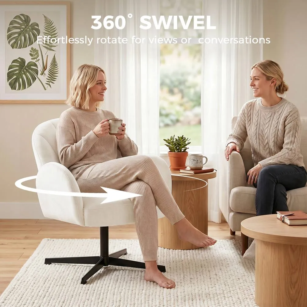 HOMCOM Modern Accent Chair, Shell Swivel Armchair, Velvet-Feel Fabric in Cream 5