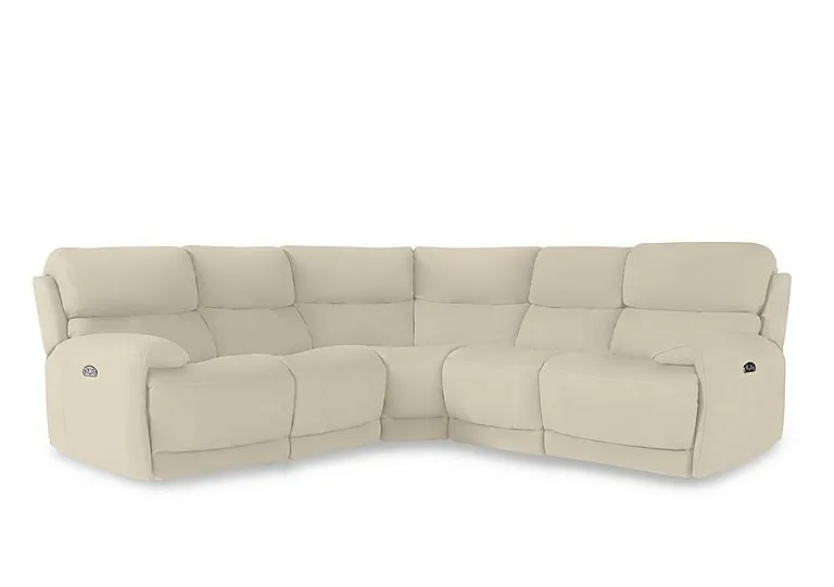 Link Leather Large Power Recliner Corner Sofa with Power Headrests - BV Bisque