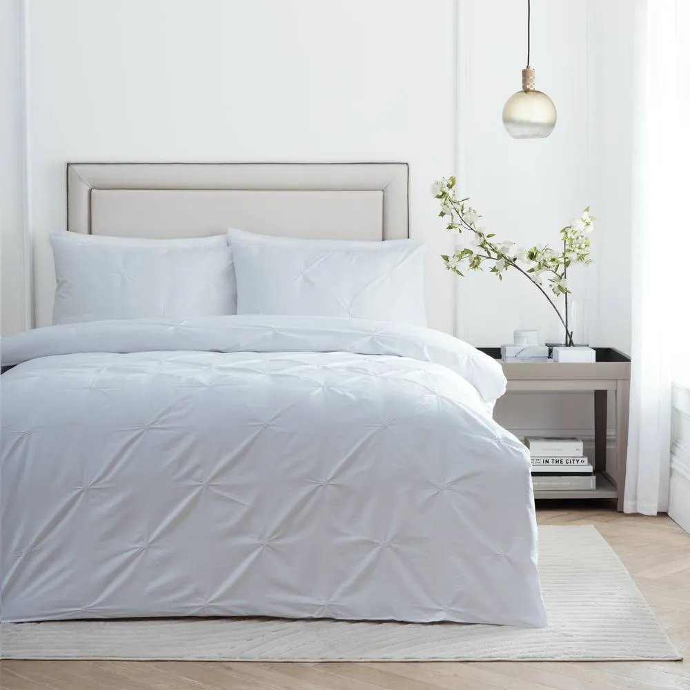 Paoletti Elysia Pinch Pleat 100% Cotton Embroidered Duvet Cover Set in White 1