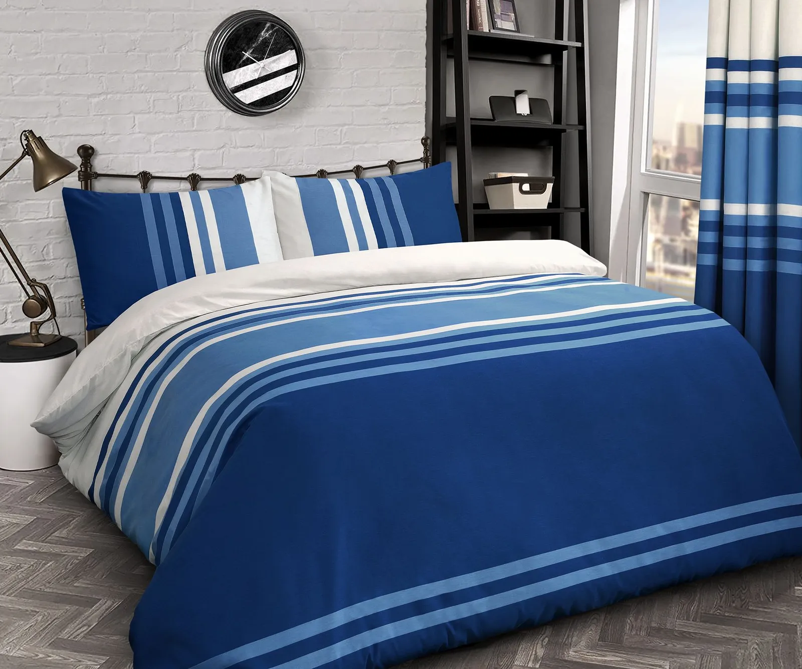 Velosso Tonal Cotton Rich Printed Duvet Cover & Pillowcase Set in Blue