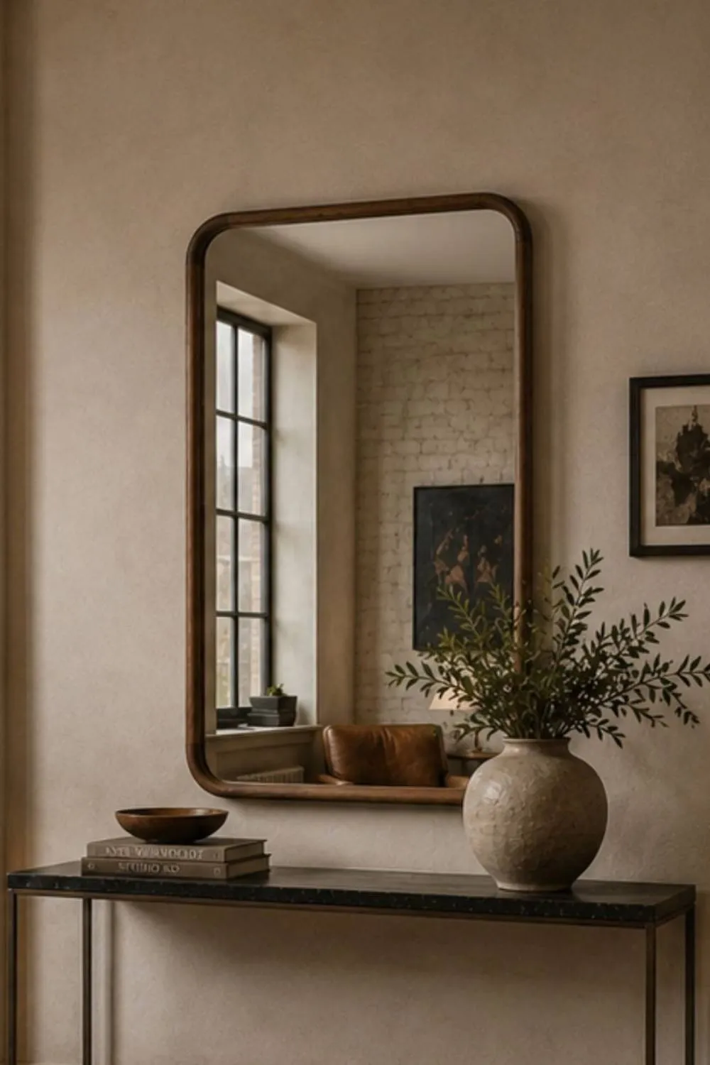 Yearn Mirrors Solid Oak Curved Warm Wood Wall Mirror in Walnut