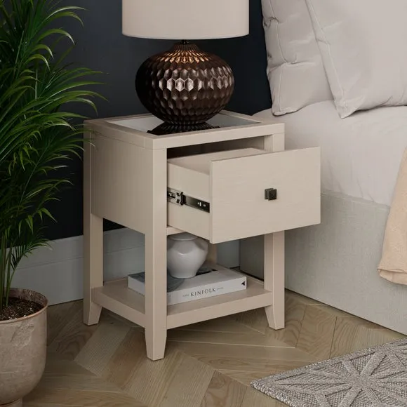 Malone 1 Drawer Slim Bedside Table, Warm Grey 2