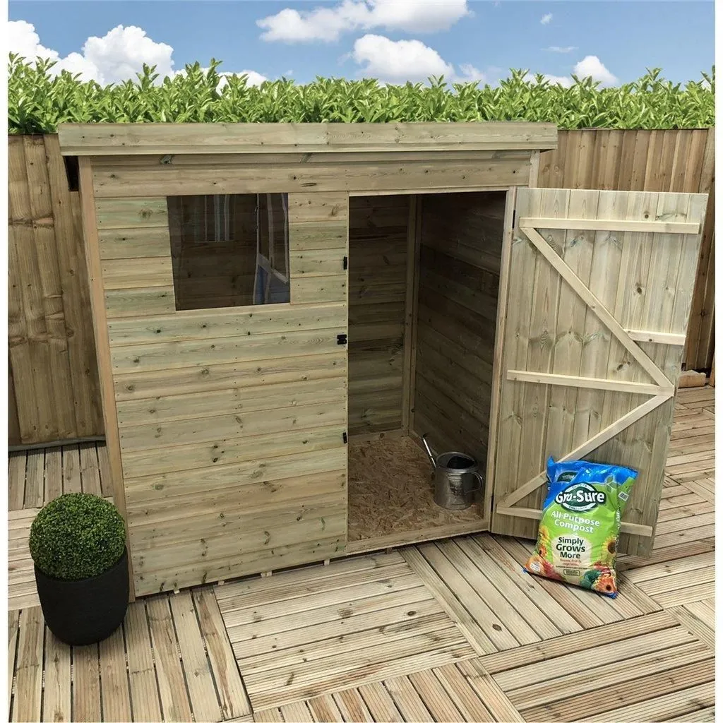 Marlborough 7 x 3 Pressure Treated Pent Garden Shed with Single Door in Natural 5
