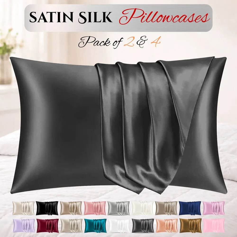 Grace Super Soft Pillow Cases 2 Pack Satin Silk Envelope Closure in Charcoal