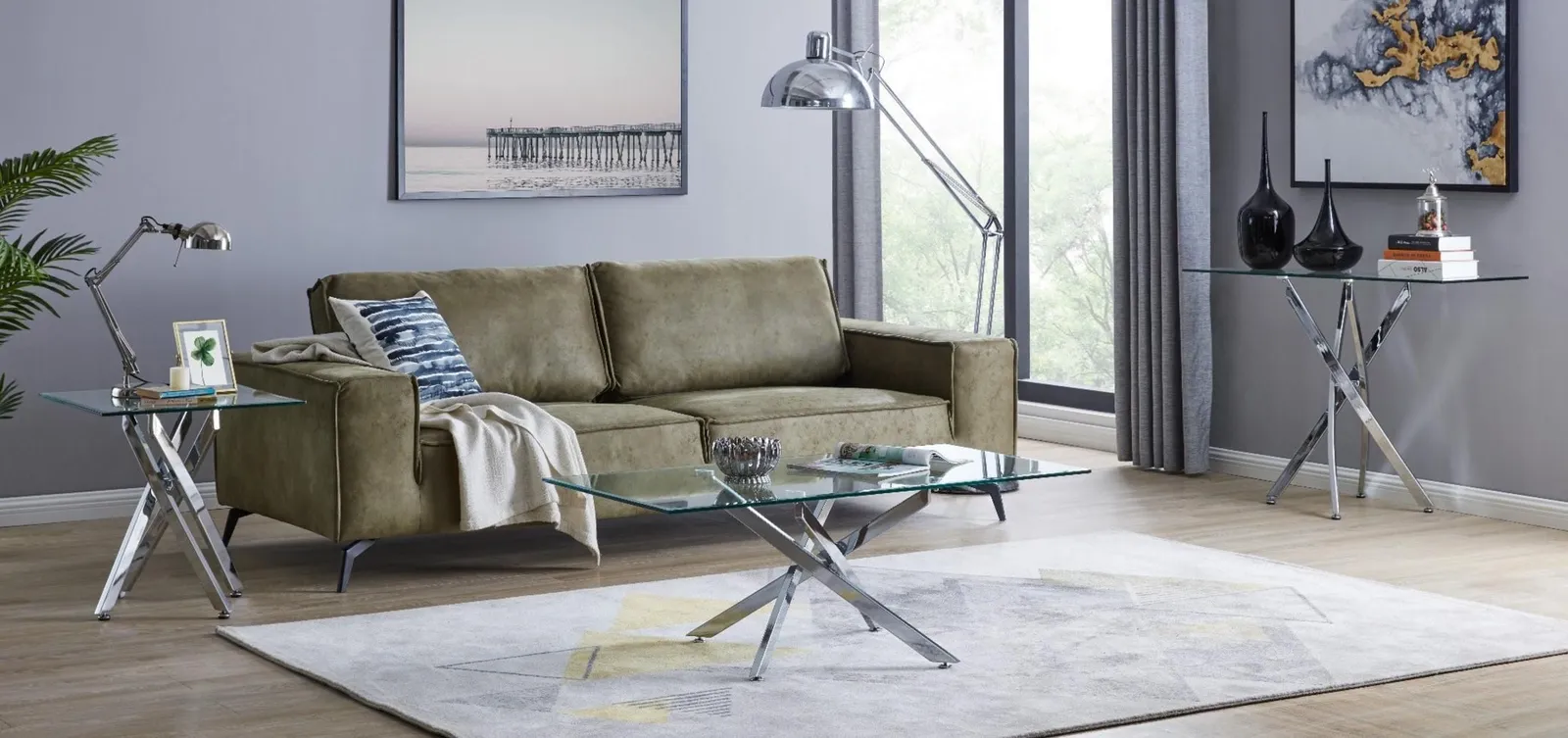 FurnitureboxUK Leonardo Rectangular Glass Coffee Table with Metal Angled Starburst Legs for Modern Living Rooms in Silver 5