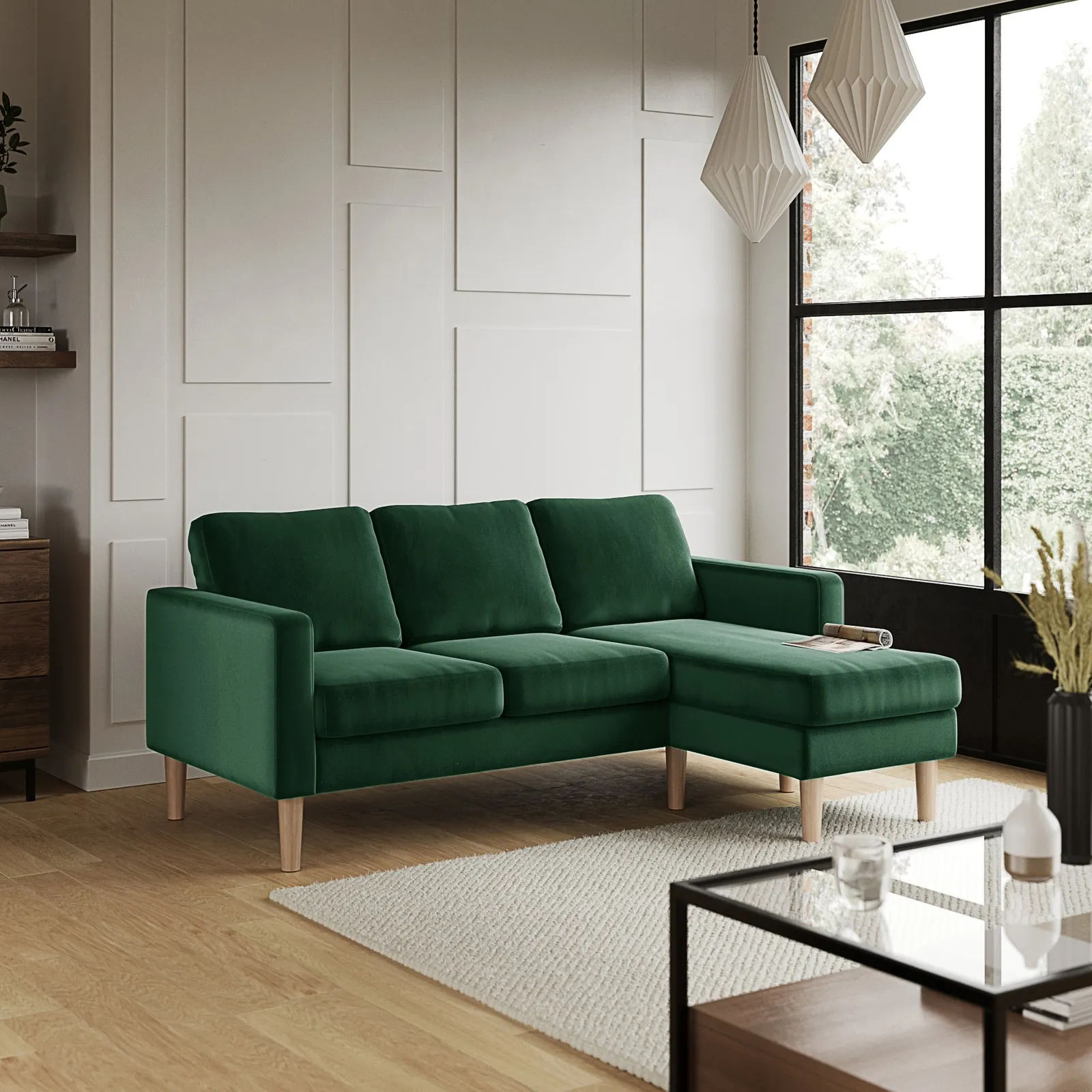 Jacob Velvet Compact Corner Chaise Sofa Bottle (Green)