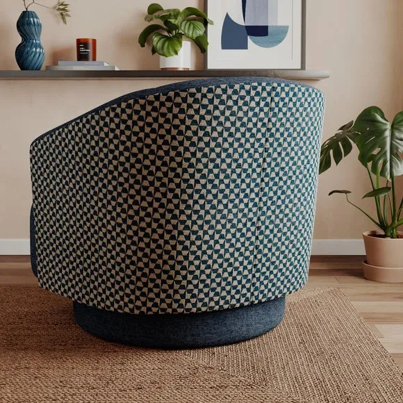 Carmen Distressed Chenille Geometric Swivel Chair 2