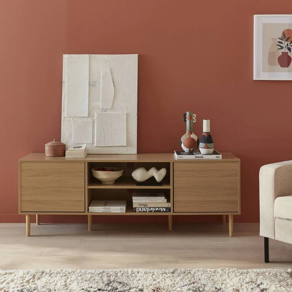 sweeek 160cm TV unit wooden effect 2 doors in Beige 3