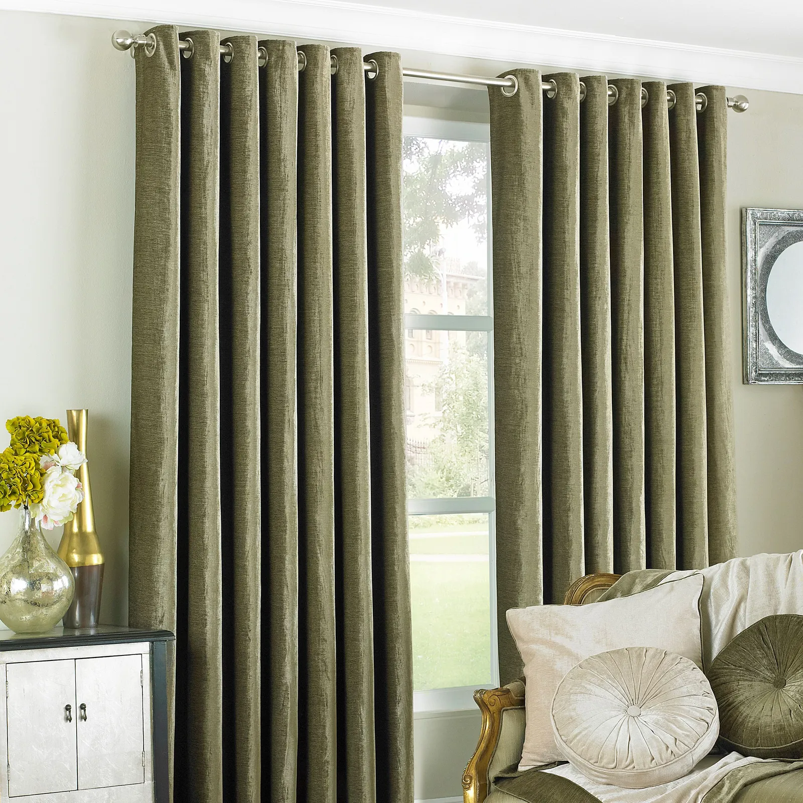 Paoletti Wellesley Eyelet Curtains in Brown