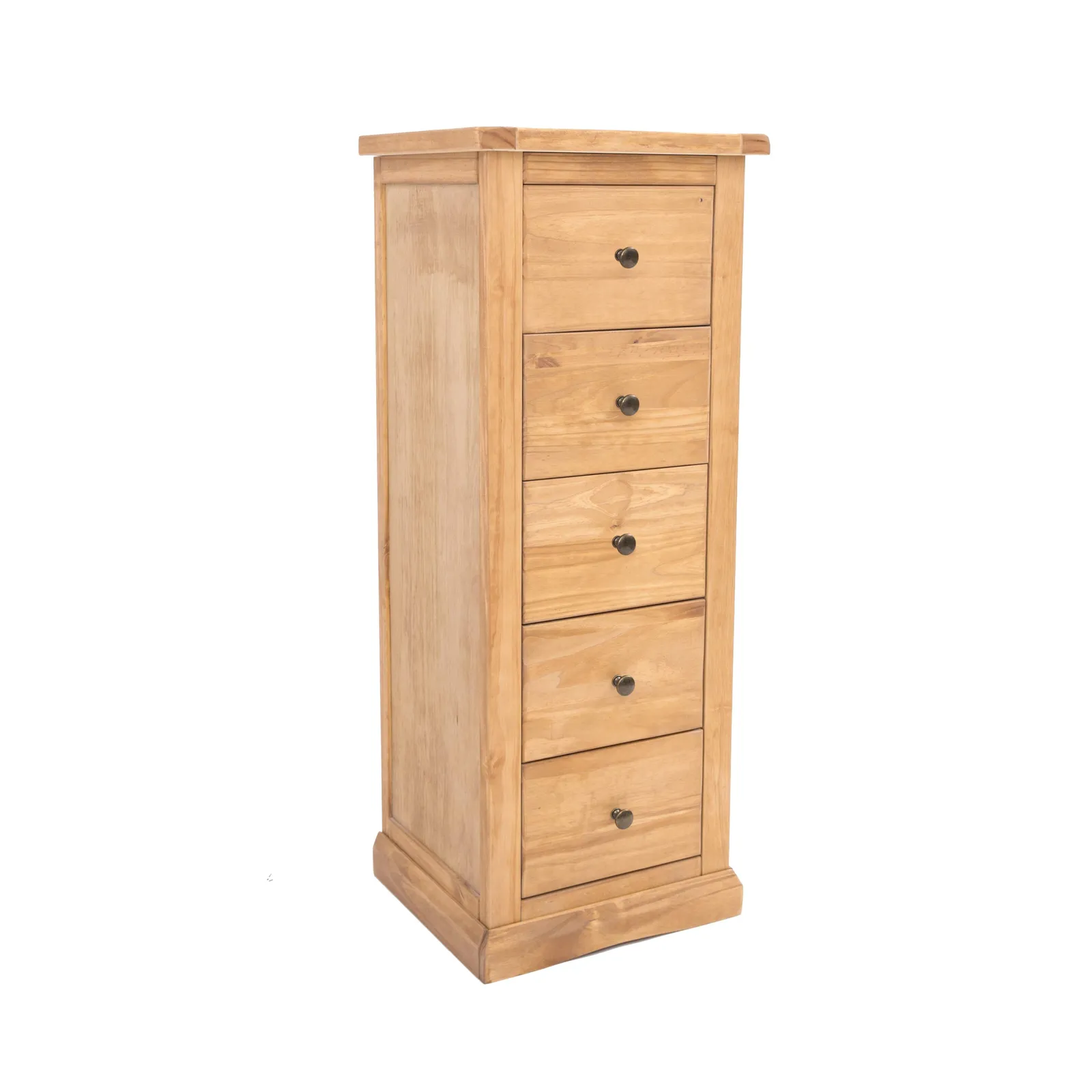 Cabinet Bits Lucca 5 Drawer Narrow Chest of Drawers Brass Knob in Light Brown 2