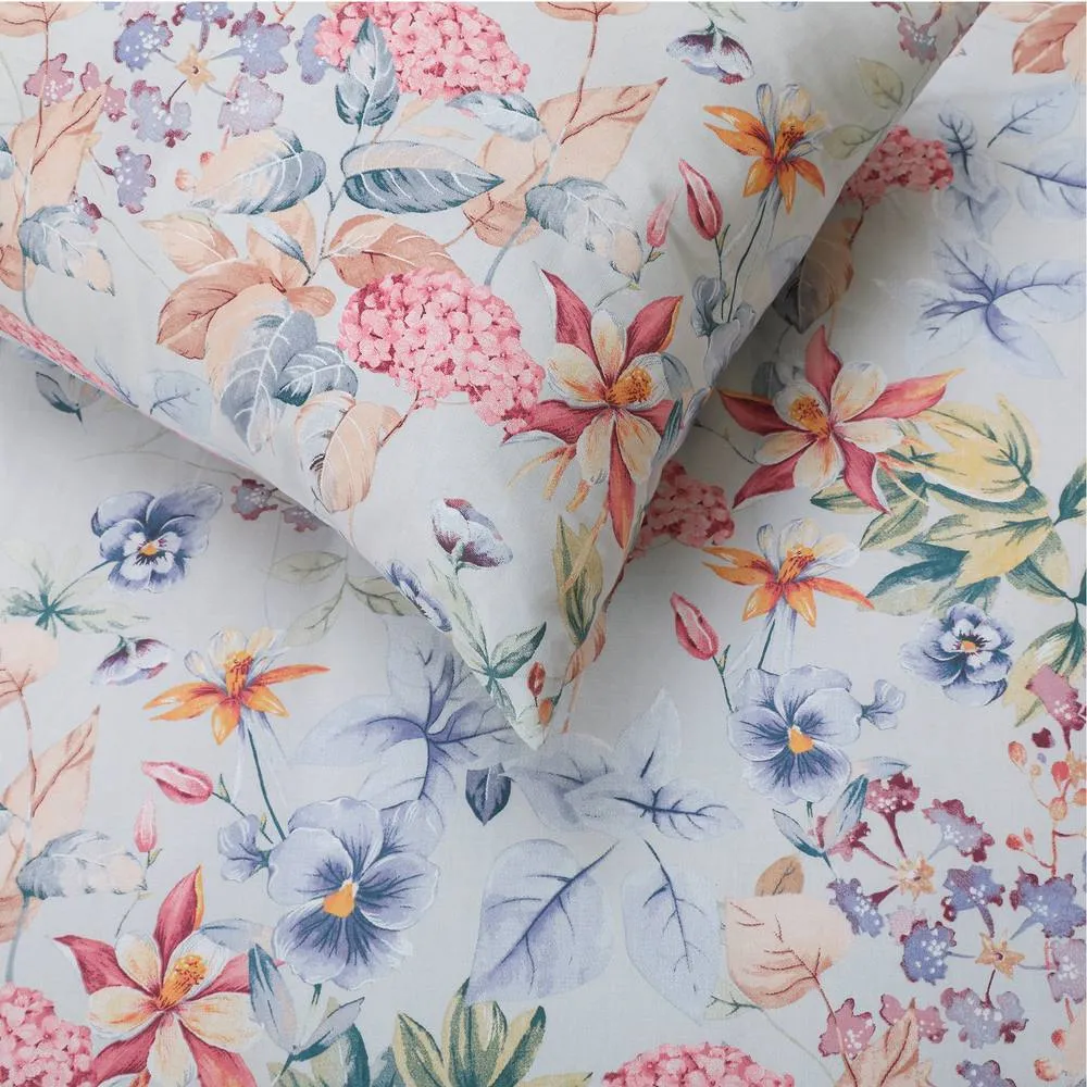 Portfolio Home Grace Floral Duvet Cover Set With Pillow Case Bedding in Duck Egg Blue 2